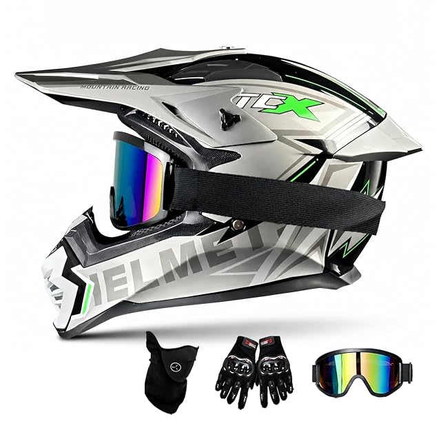 Set con casco cross Foern, maschera, guanti e sottocasco