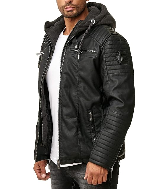 Giacca biker Redbridge 2 in 1 in pelle sintetica con cappuccio in contrasto