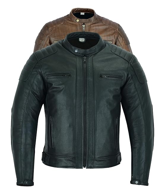 Giacca da moto in pelle Texpeed di classe AAA, nera