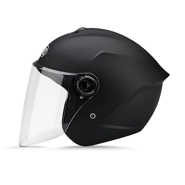 Casco jet LIONCIANO nero opaco, con la visiera abbassata