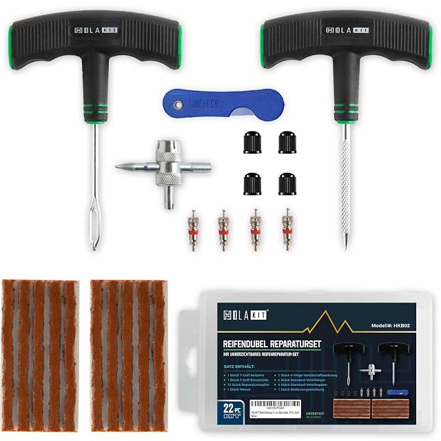 Kit compatto HOLAKIT da 22 pezzi per la riparazione delle gomme